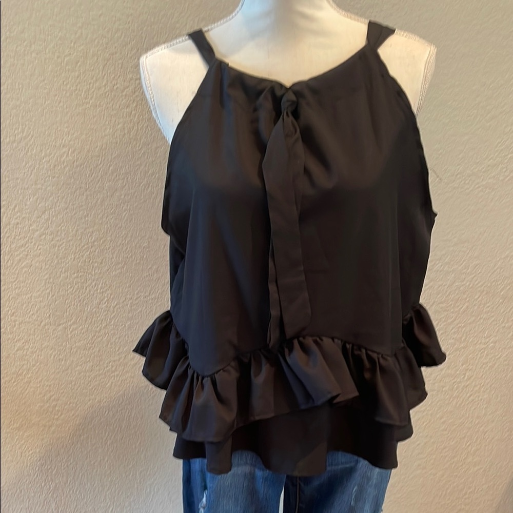Black Ruffle Sleeveless Top